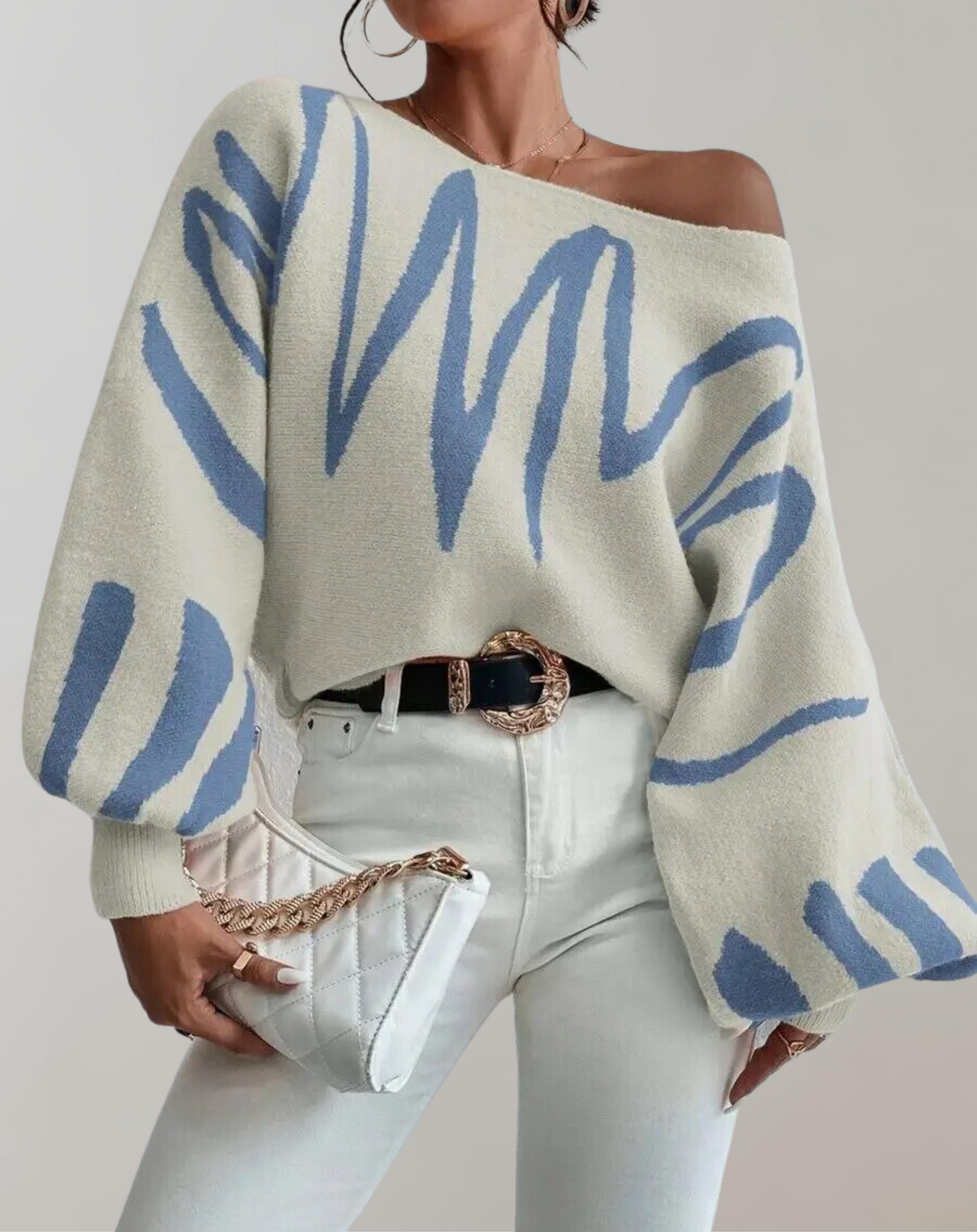 WW - Print Lantern Sleeve Off-Shoulder