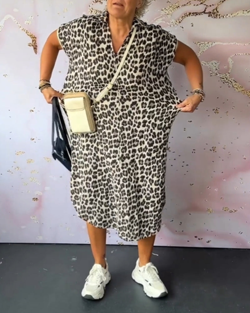WW | Entspanntes Kleid mit V-Ausschnitt und Leopardenmuster für Damen
