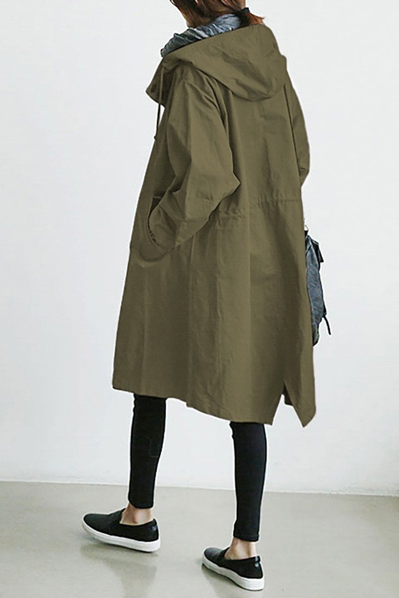 WW | Trench Coat Loose Fit Point Collar Elasticated Cuffs Side Pockets