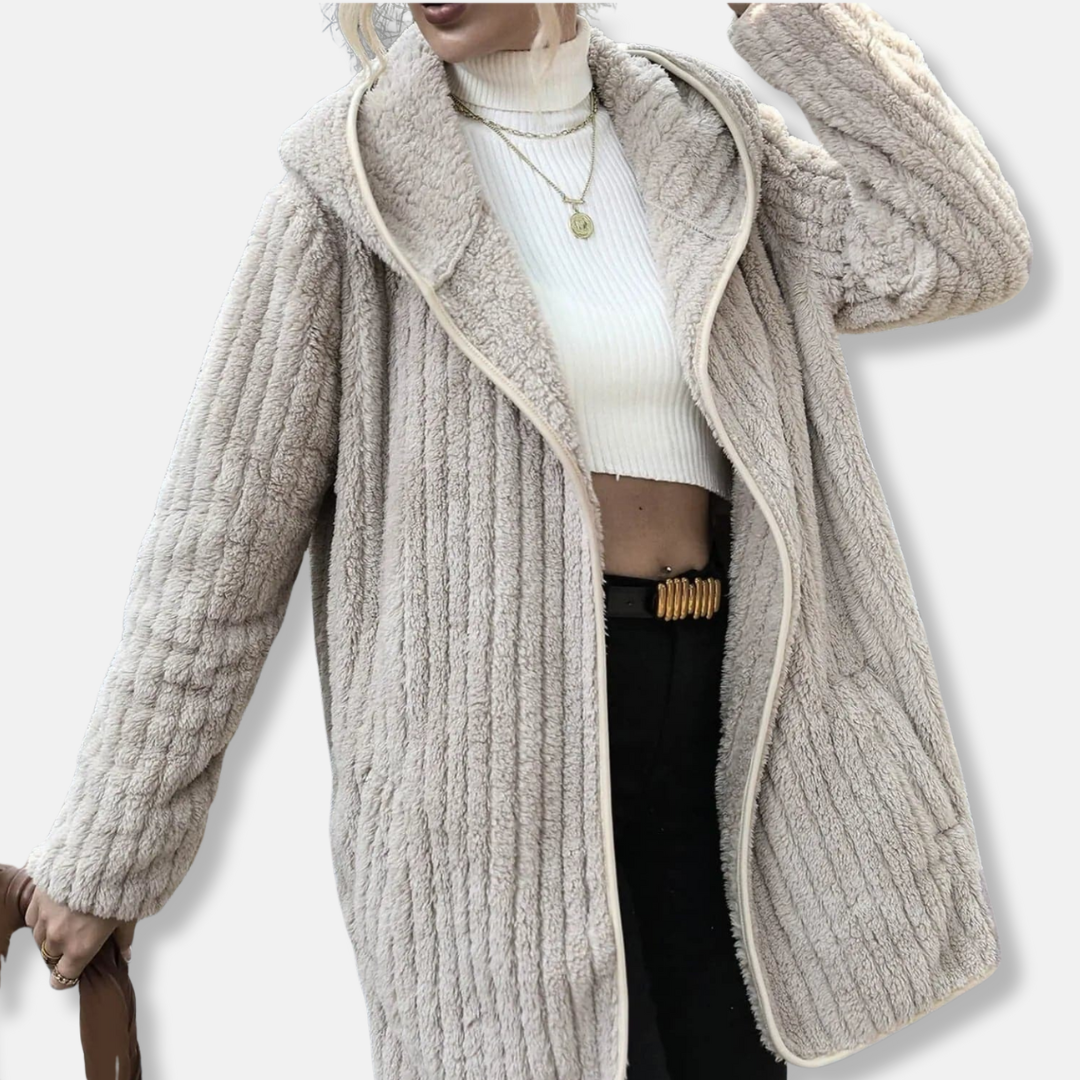 WW | Fleece Übergroßer Cardigan - Kapuzen-Rippstruktur-Cardigan