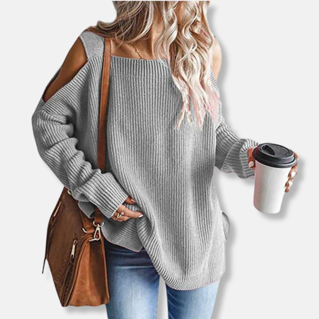 WW | Sweatshirt - Offene Schulter Strick - Lockere Passform - Strukturierter Stoff