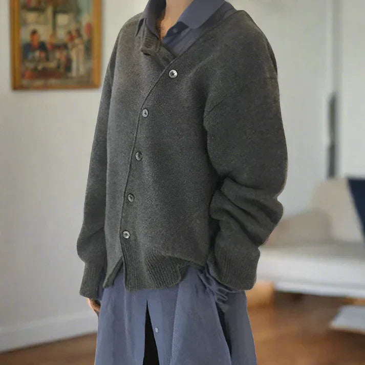 WW | weiche strickjacke mit diagonaler knopfleiste
