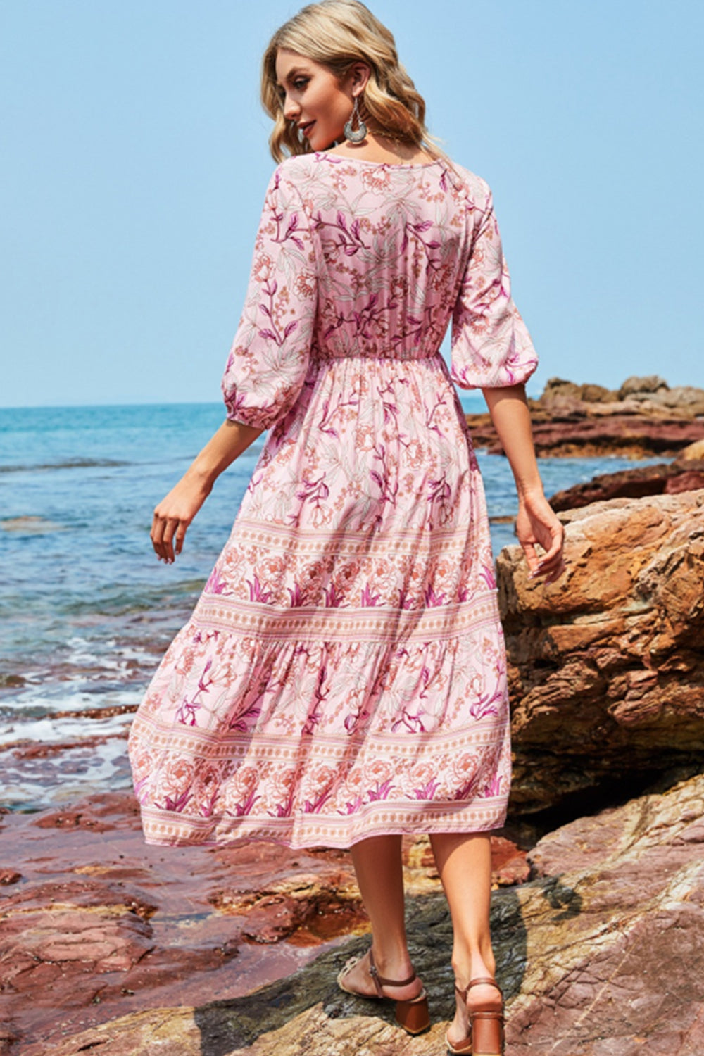 WW | Hohe Taille V-ausschnitt Boho Strandkleid
