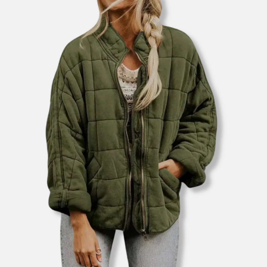 WW | Women's Quilted Coat – Plus Size – Stand-Up Collar – Full Zip Long Sleeves