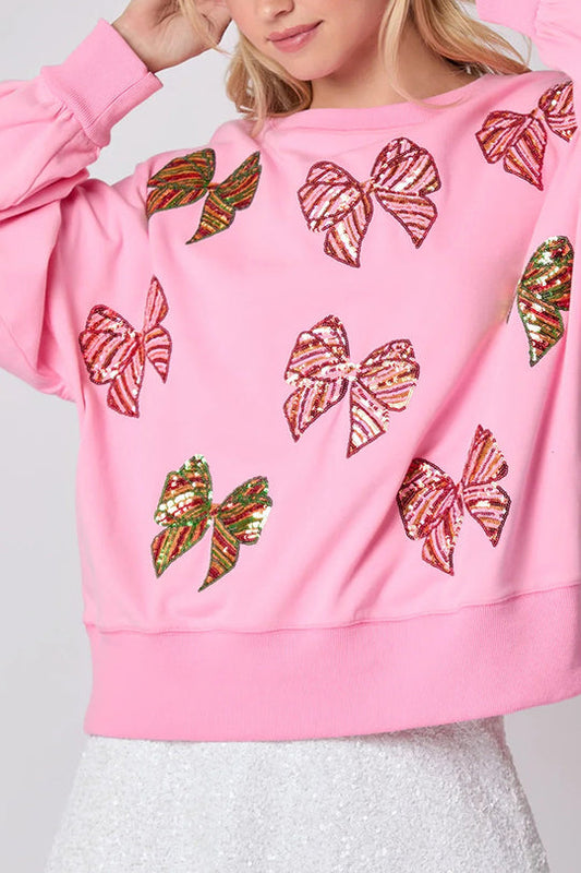 WW | Weihnachtsbogen Pailletten Lockere Freizeit Langarm Sweatshirt