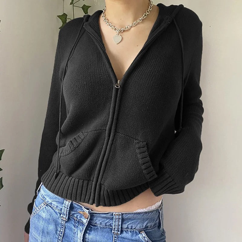 WW | Cozy hooded knit cardigan with button placket at the front
