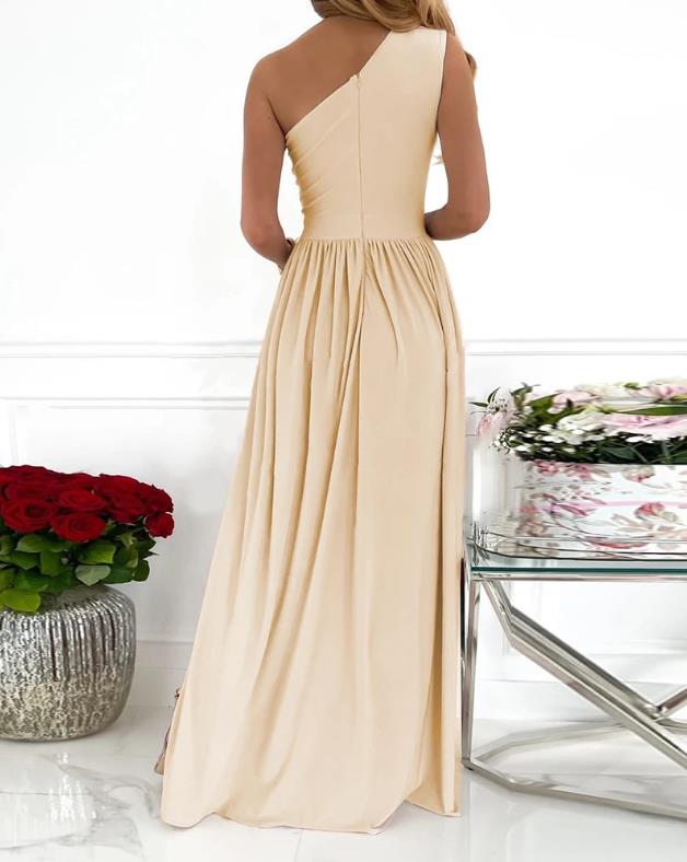 WW Damen-Cocktail-Maxikleid mit Ein-Schulter-hohem geteiltem Ausschnitt