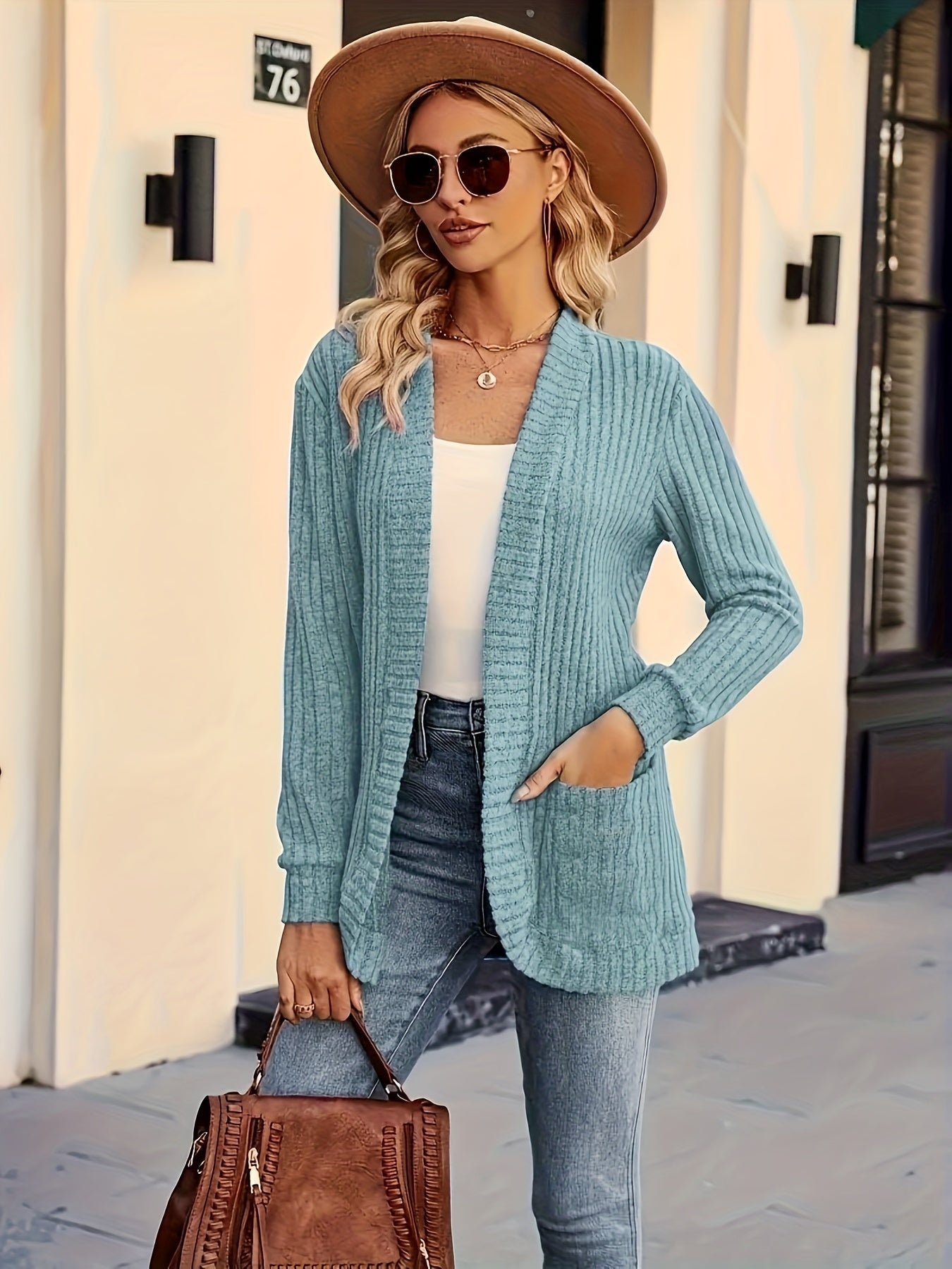 WW | Offene Weste ohne Muster mit Taschen, Damen