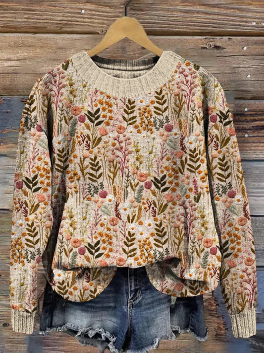 WW | Cozy knitted sweater with a floral pattern for autumn