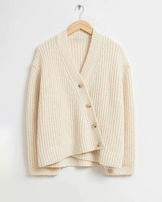 WW | StrickStrickjacke Übergroß Passform V-Ausschnitt Grober Rippstrick Mit Knöpfen