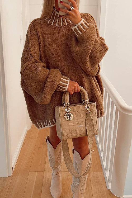 WW | Cozy roll-neck sweater with color block pattern