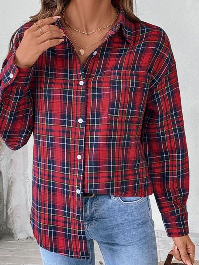 WW | Plaid Button-Up Long-Sleeve Blouse