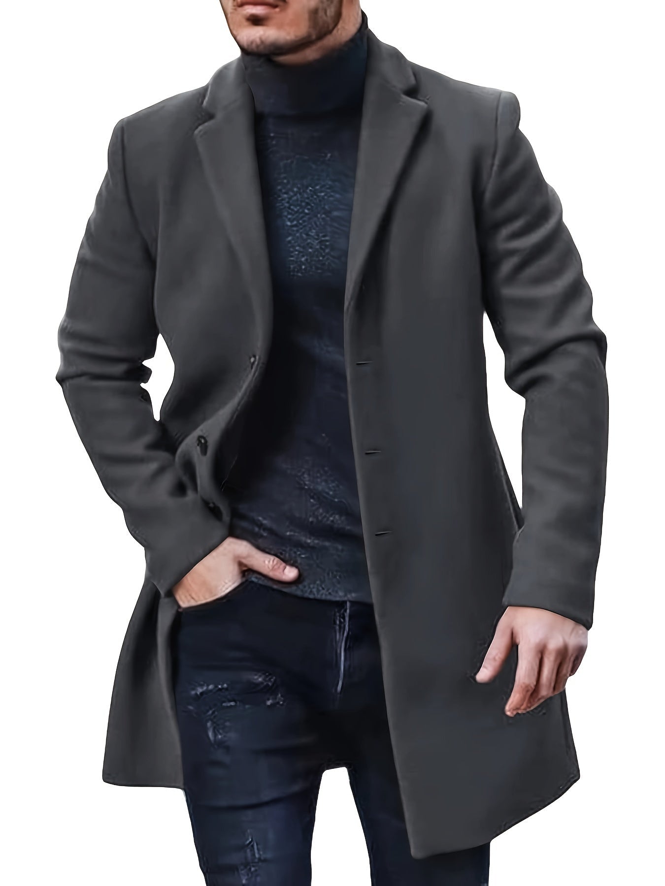 WW | Elegante mittellange Winterjacke mit einfacher Knopfverschluss für Männer - Ideal für den Winter
