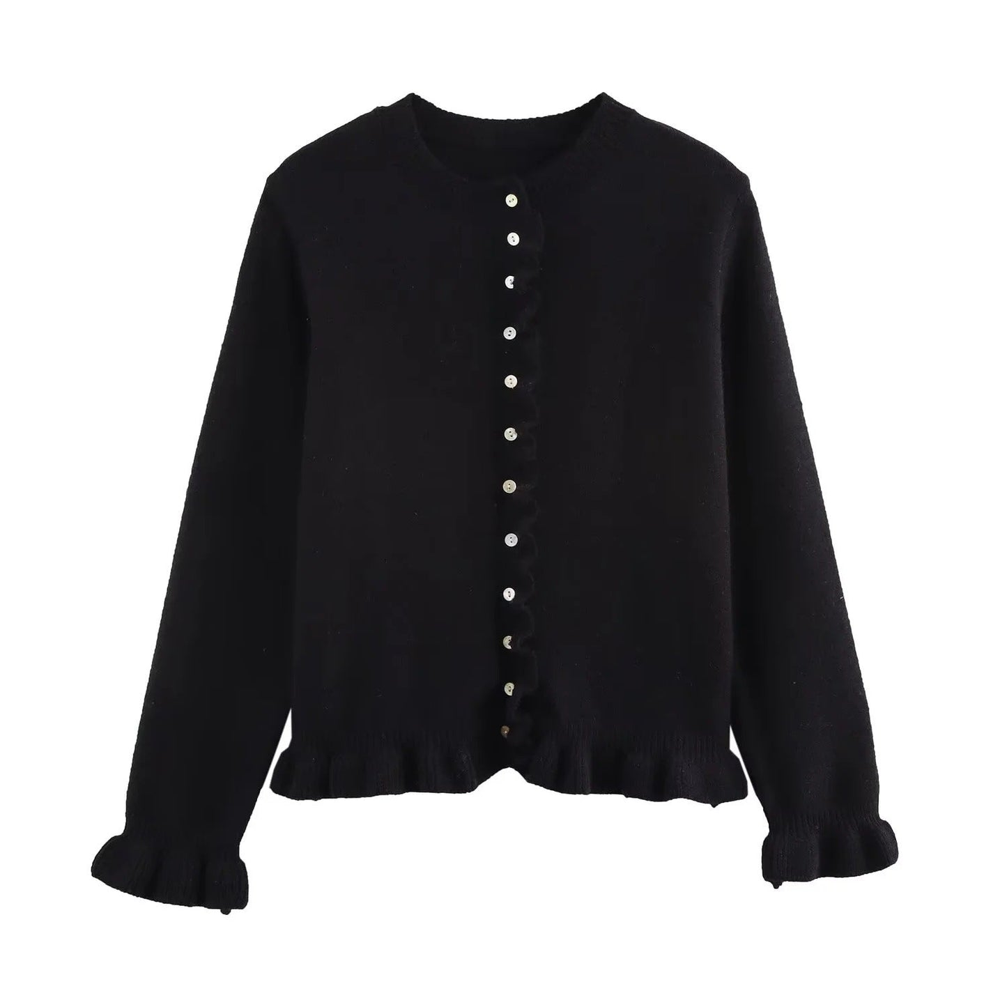WW | Ruffled women's cardigan with buttons, chic layered top