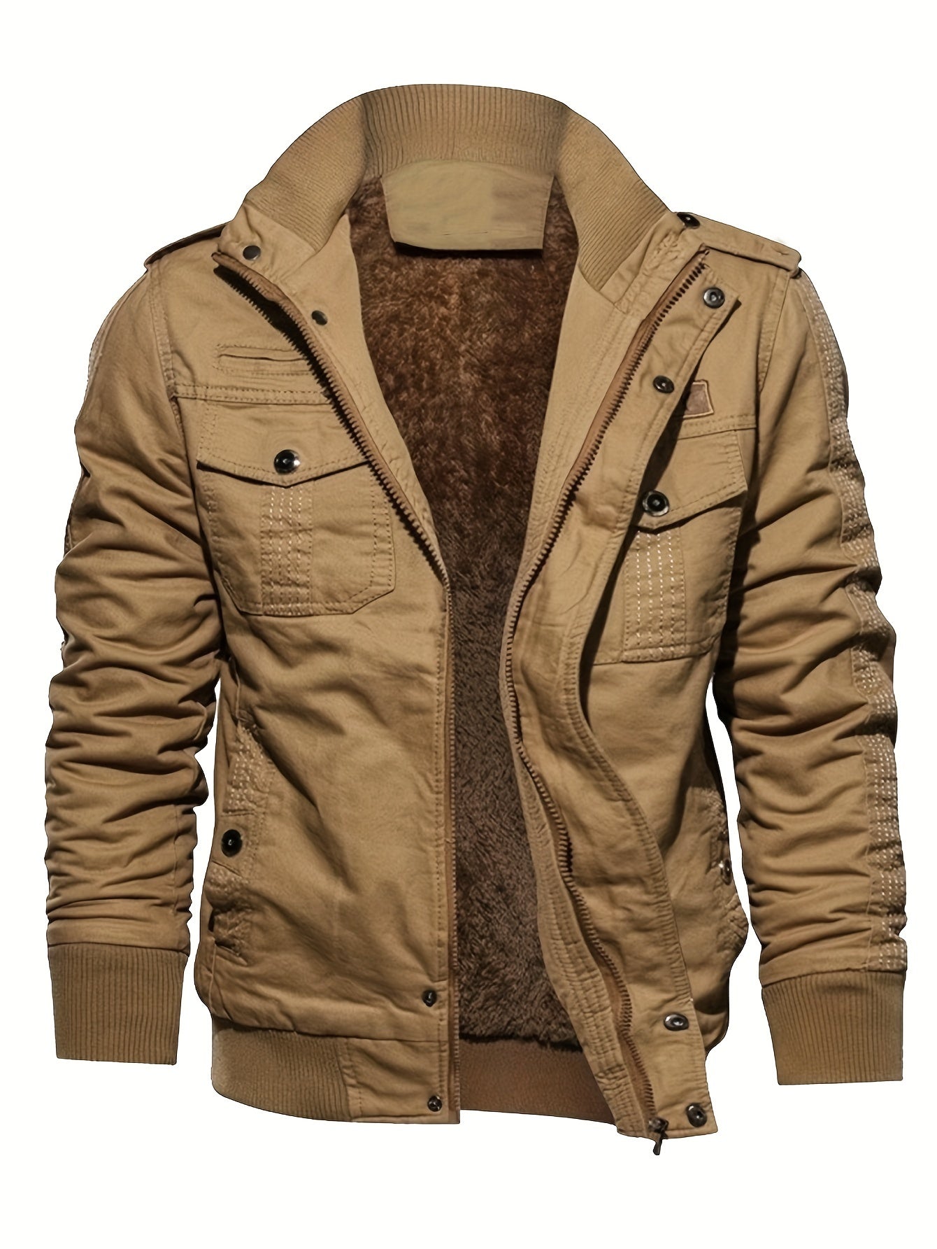 WW | Langarm Reißverschluss Retro Stehkragen Winterjacke Für Herren - Perfekt für Freizeit