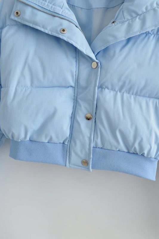 WW | Color Lapel Collar Shorter Puffer Jacket