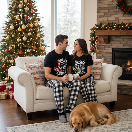 WW | Jesus Is The Reason For The Season Couple Short Sleeve Pajama Set
