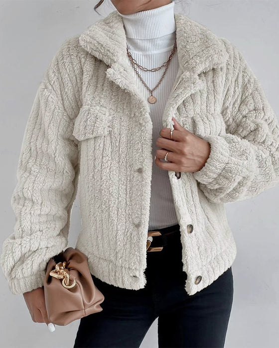 WW | thick solid-colored coat with reversible button and long sleeves