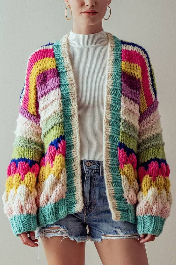 WW | Striped Chunky Knit Cardigan Jacket