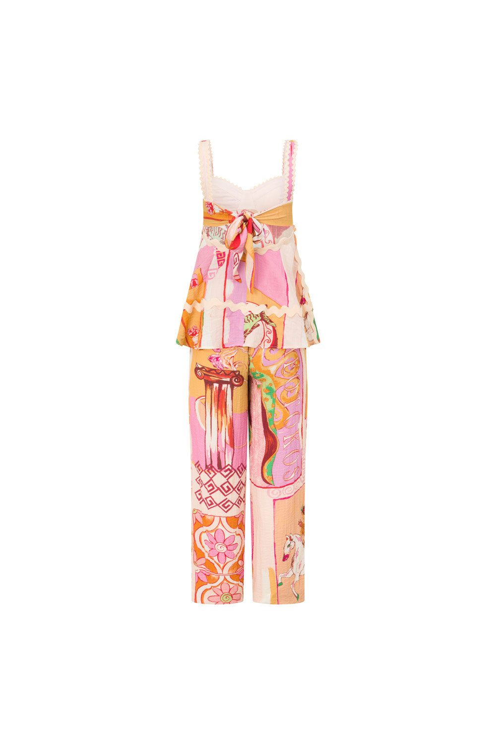 Carina - Printed Set with Cami Top, Wavy Hem, and Wide Waistband with Elastic Waist