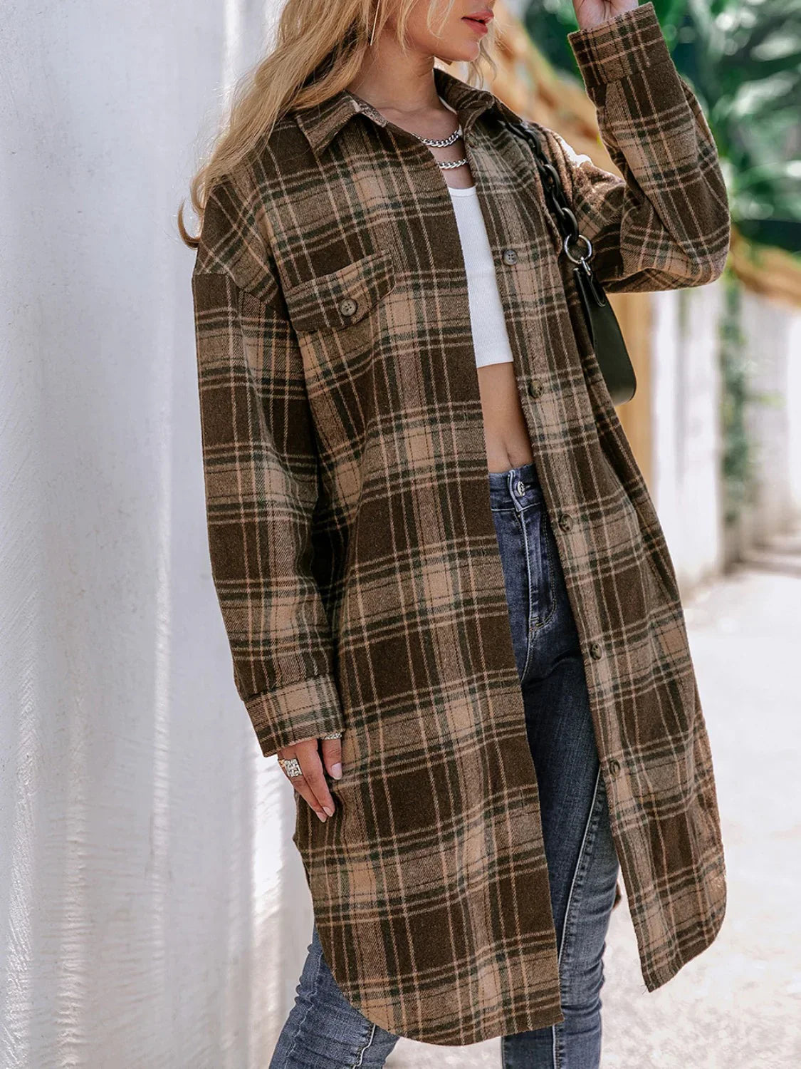 WW | Karierter Wollmischung Langmantel mit Reverskragen - Lässig sitzender Wintermantel für Freizeit- und Businesskleidung