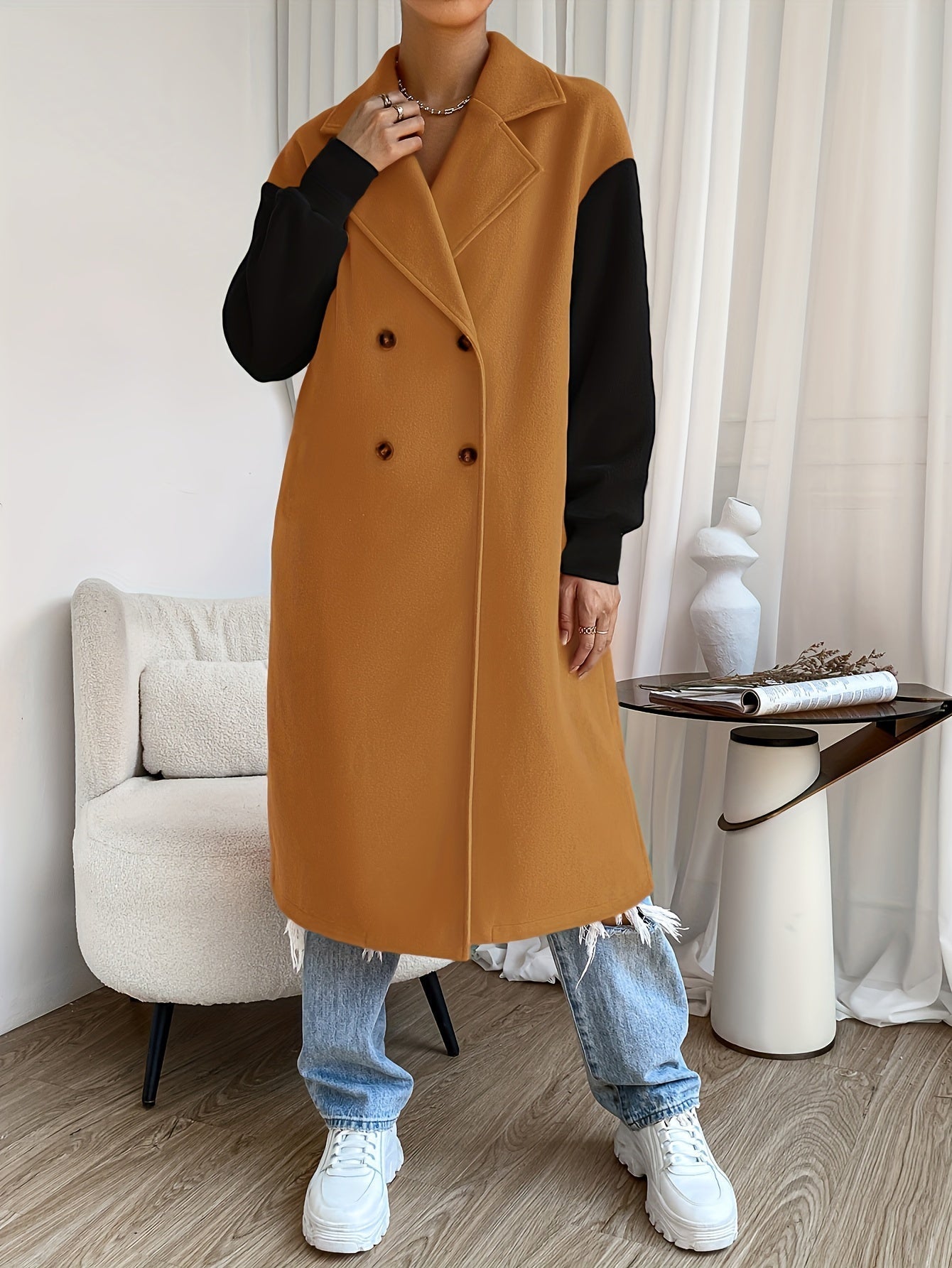 WW | Women's Trench Coat with Belt Detail and Mid-Length Windproof Design - Ideal for Autumn