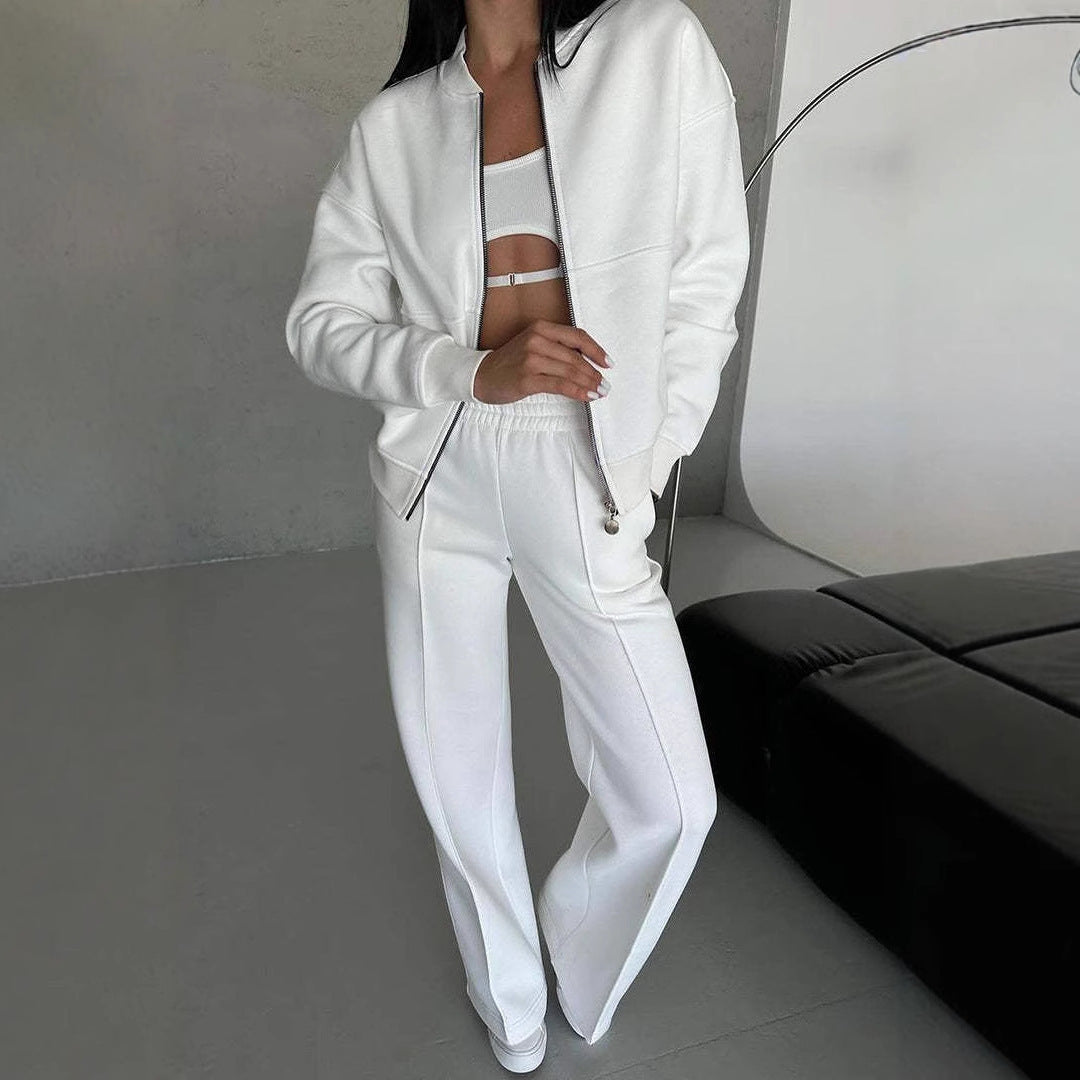 WW | Zweiteiliges Set mit Reißverschlussjacke und weitem Bein in Sportstyle