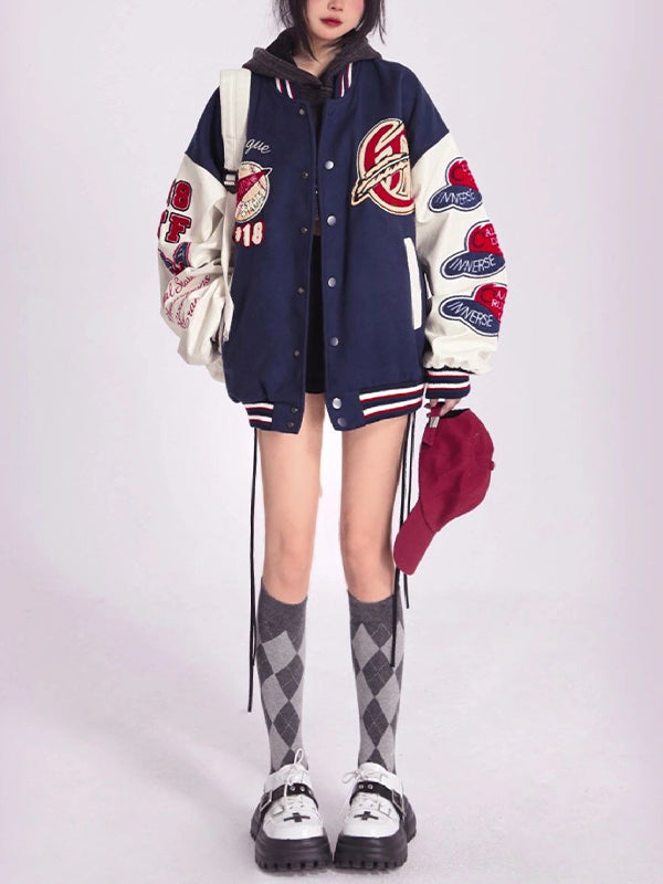 WW | Blue college varsity jacket with flock print