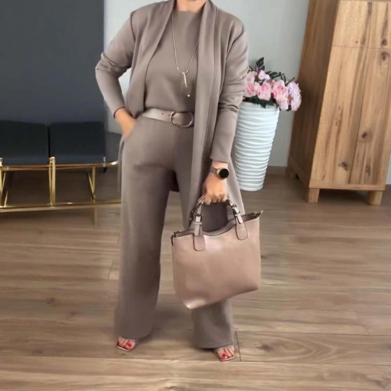 WW | Stylish 3-piece set consisting of a long cardigan, top and pants