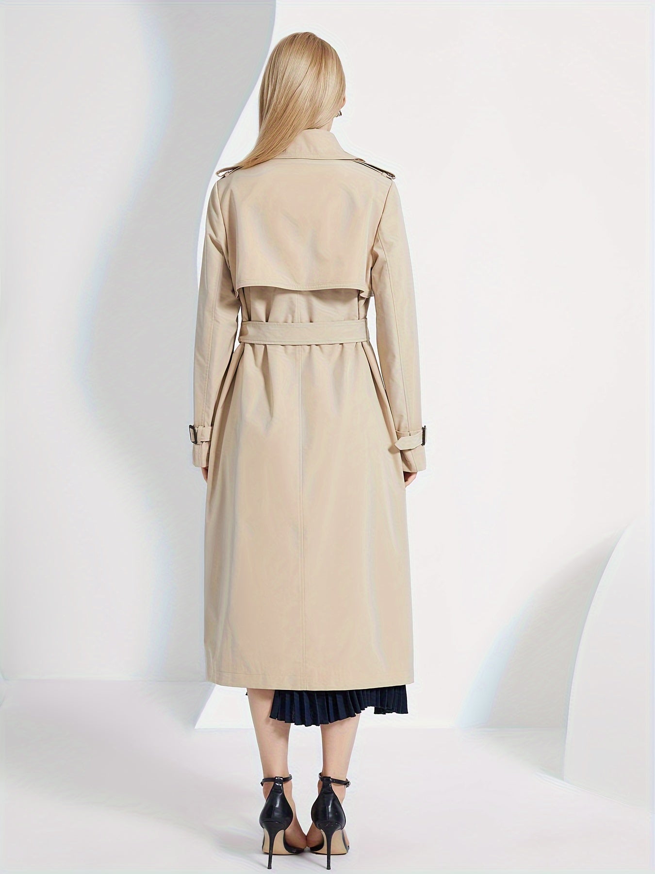 WW | Langarm-Trenchcoat mit einfarbigem Gürtel-Design für Damen - Für den Alltag