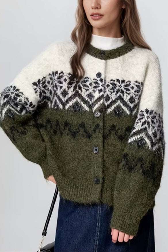WW | Retro Nordic Weihnachten Schneeflocke Jacquard Strickjacke