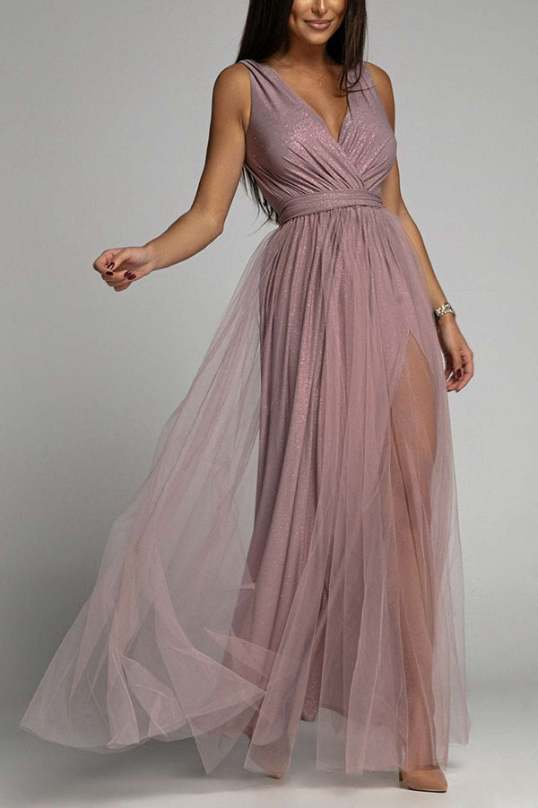 WW | It's My Day Light Tulle Slit Maxi Dress