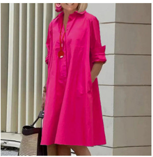 WW | Hemdblusenkleid Mit Umlegekragen & Dreiviertelärmel