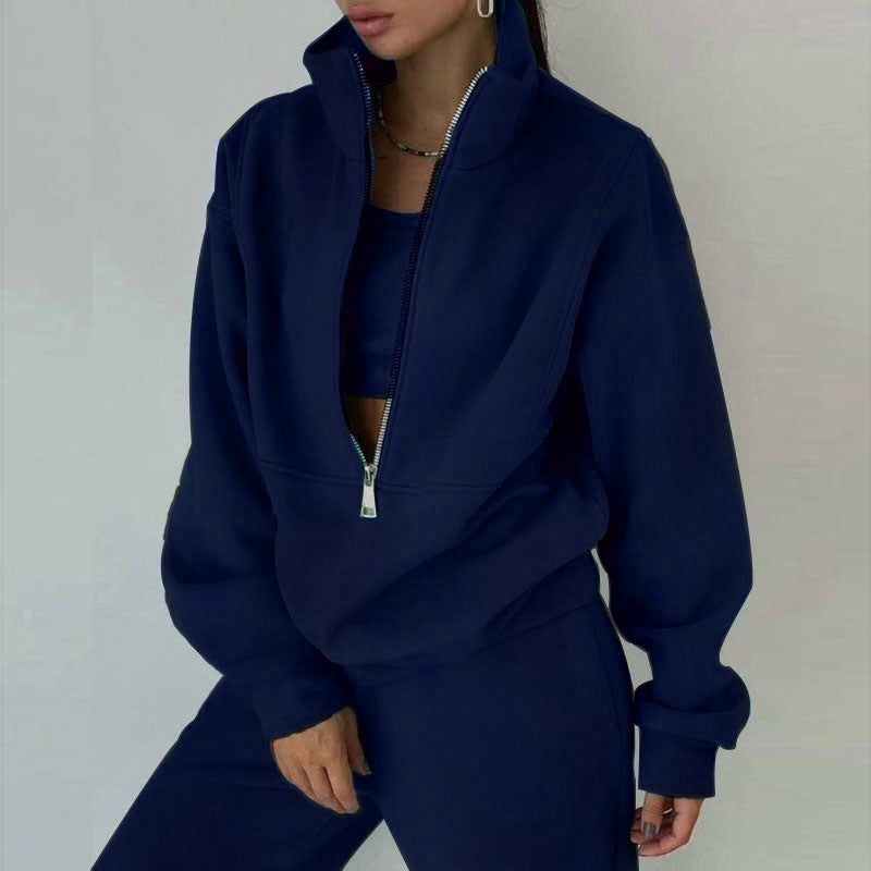 WW | Women's 2-Piece Zip Neck Set for Sporty Elegance
