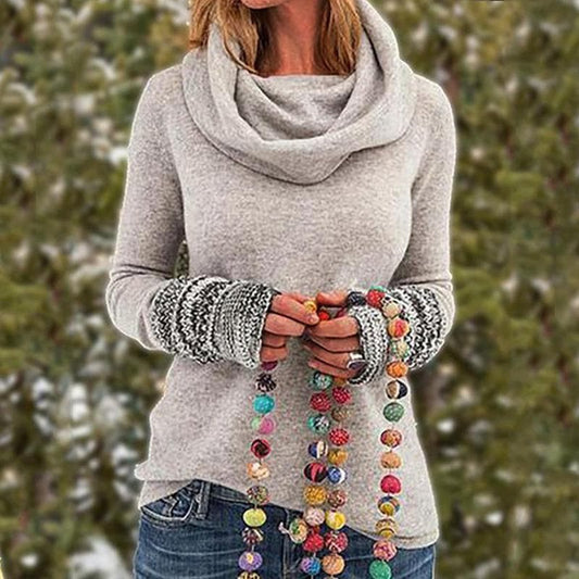WW | Knitted Sweater Soft knit Loose fit Roll neck Textured cuffs