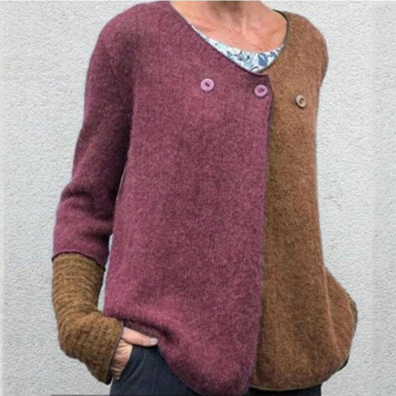WW | Relaxed Fit Sweatshirt - Farbblock Knopf-Front Sweatshirt