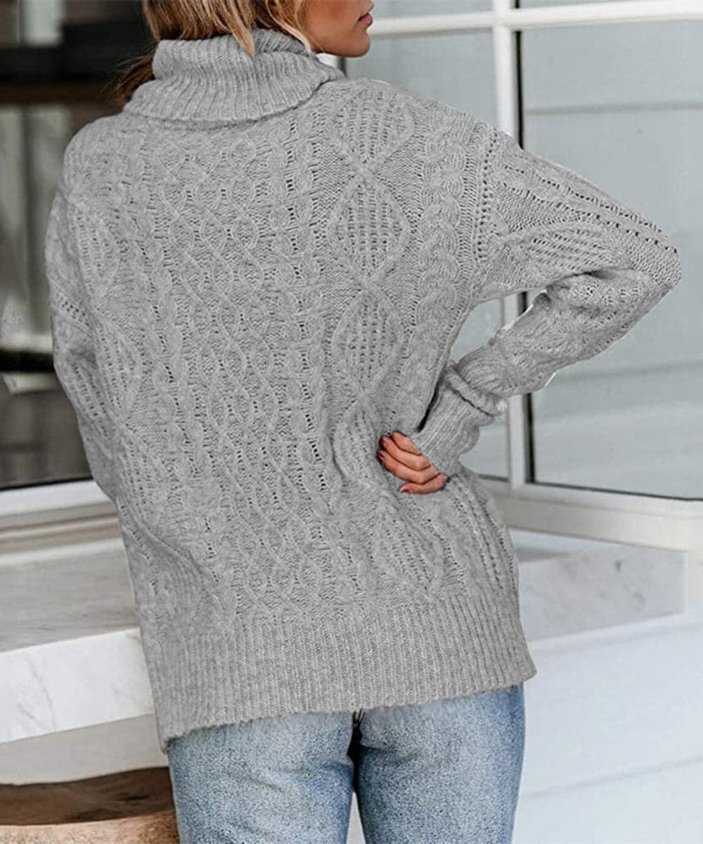 WW | Strickpullover Zopfstrick Hoher Kragen Langarm Lockere Passform