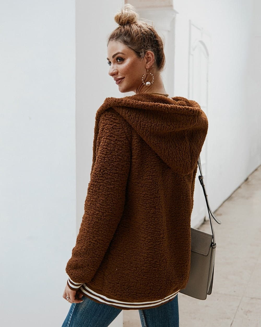 WW | Fleecejacke Übergroß Sherpa Kapuze Und Große Taschen Weich Und Warm