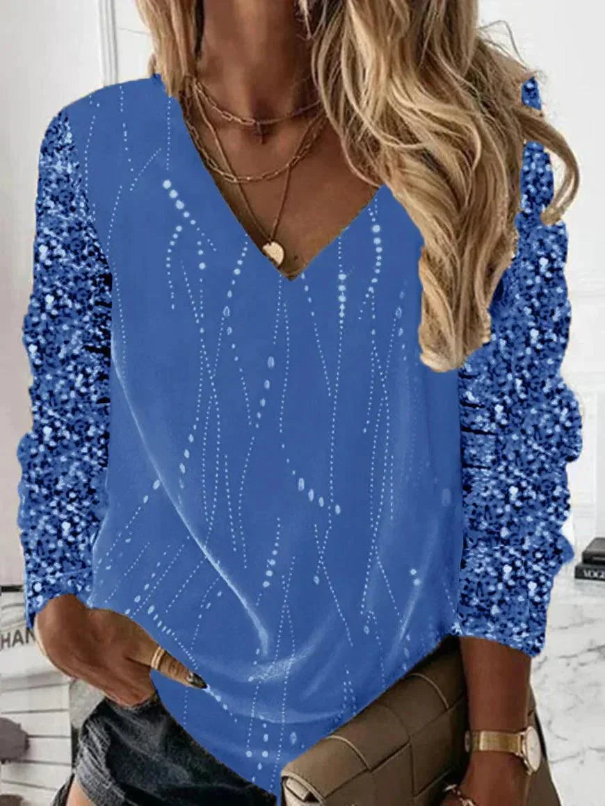 WW | Elegant V-Neck Shirt With Shimmering Sleeves