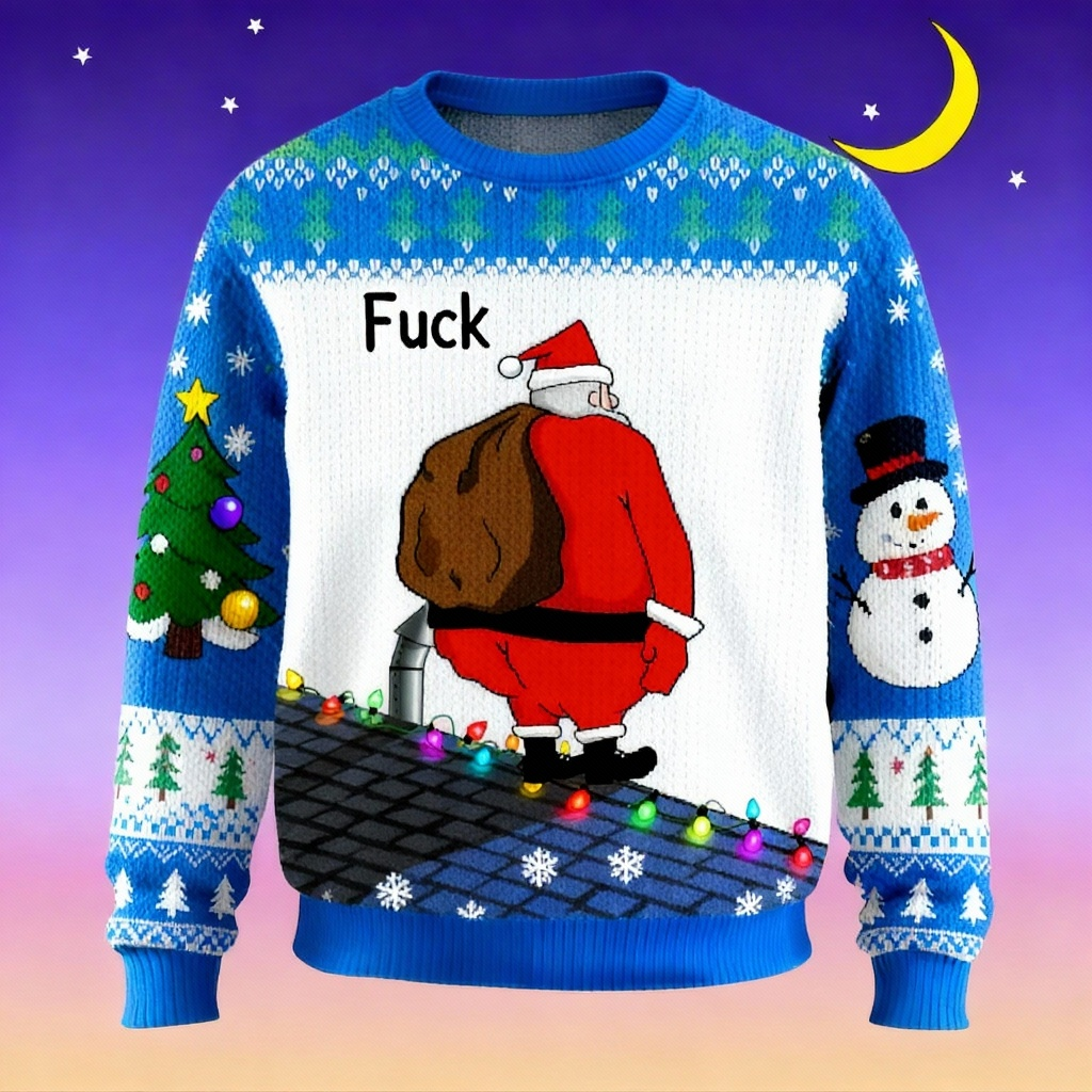 WW | Festive Xmas Cartoon Print Holiday Pullover - Ultimate Ugly Christmas Party Outfit