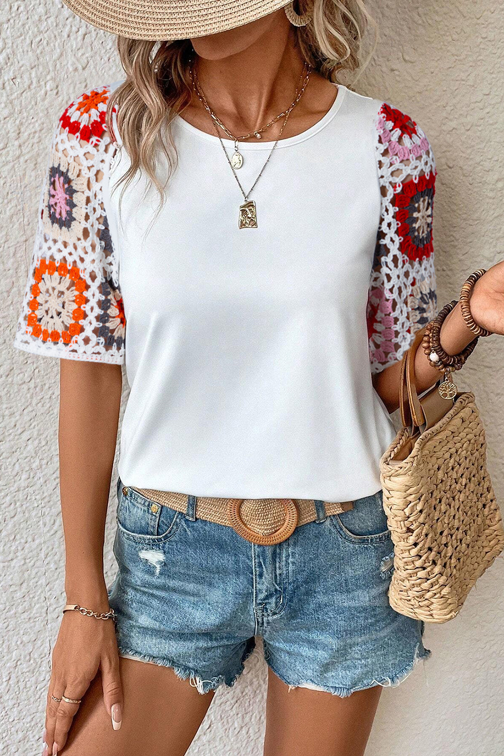 WW | Women's Floral Crochet T-Shirt Lightweight & Breezy