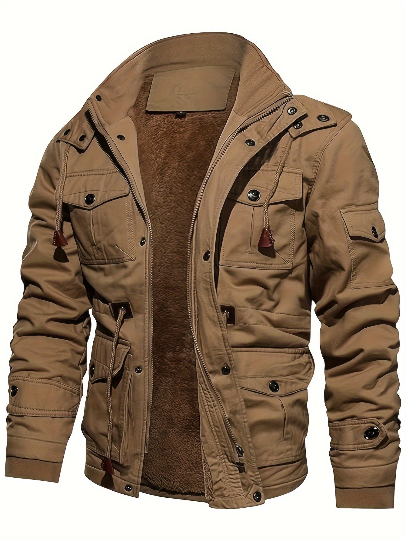 WW | Warm Fleece Hooded Cargo Outdoor Jacket For Men - Perfect For Outdoor Activities