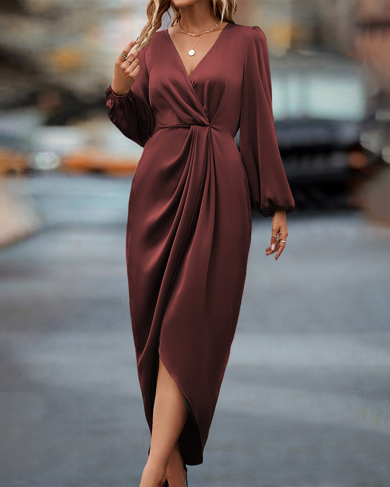 WW | Elegant V-Neck Dress With Lantern Sleeves