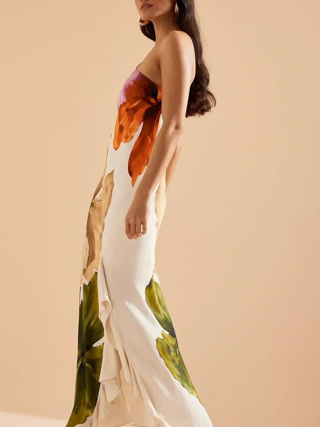 One-shoulder maxi dress with spaghetti straps