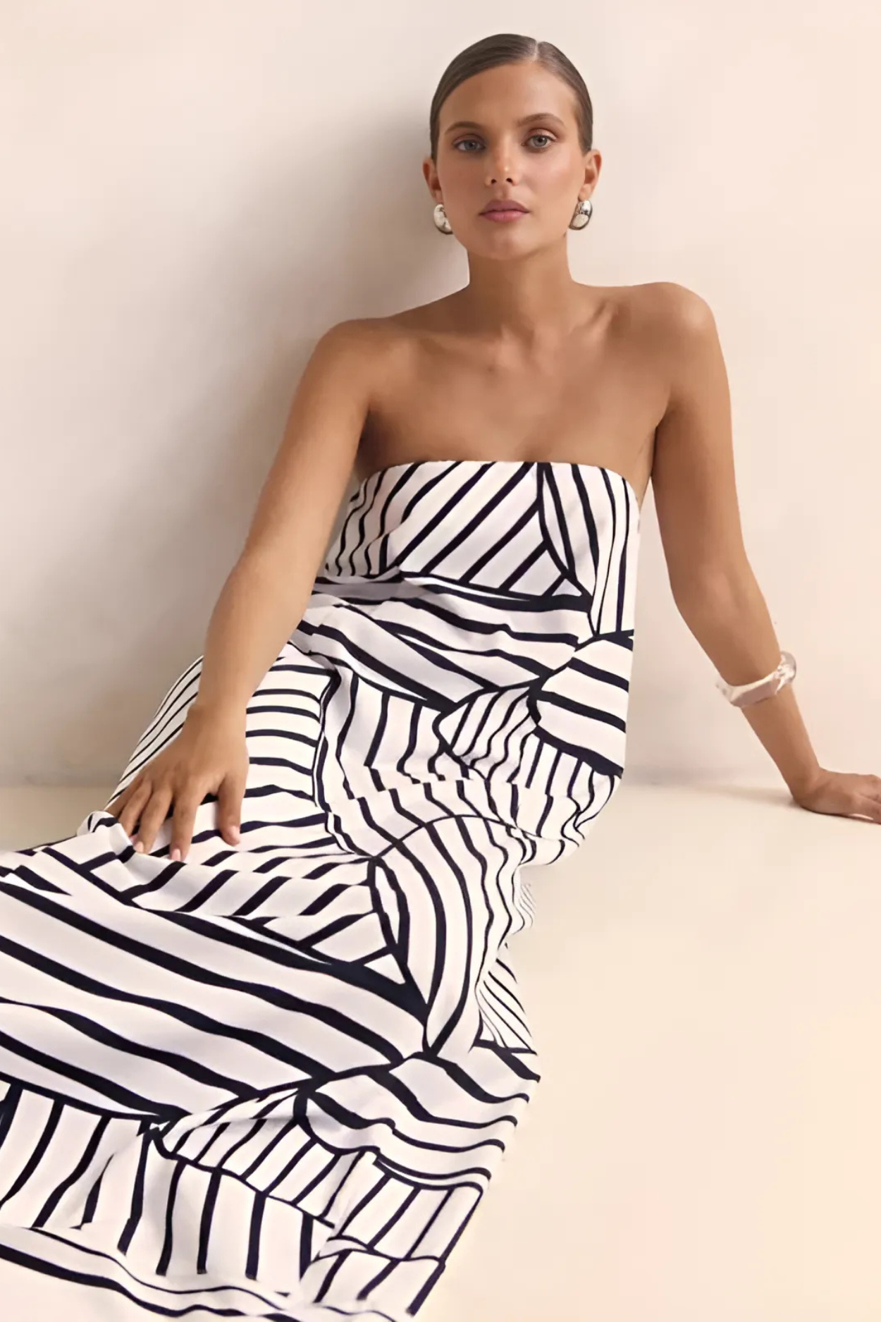 Arya Off-the-Shoulder Maxi Dress - Black Stripes