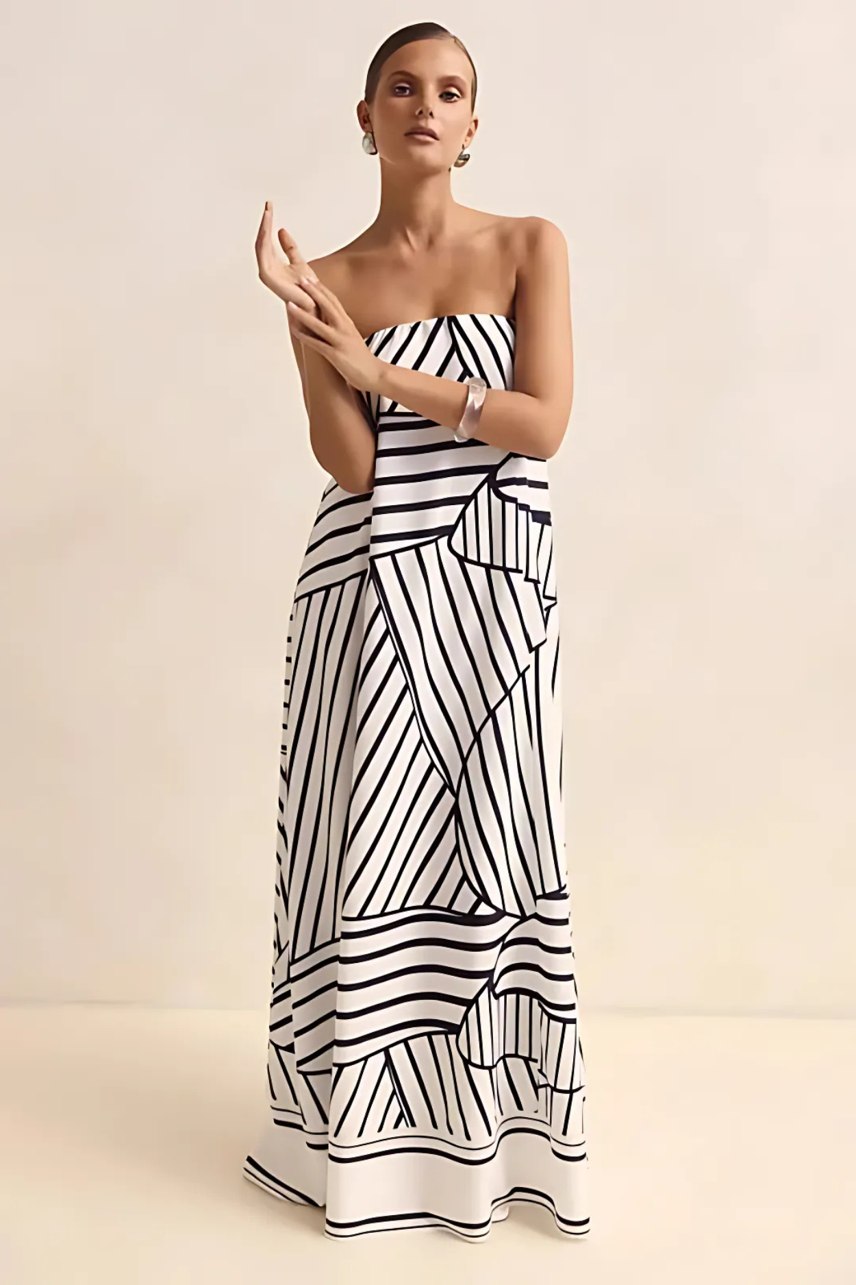 Arya Off-the-Shoulder Maxi Dress - Black Stripes