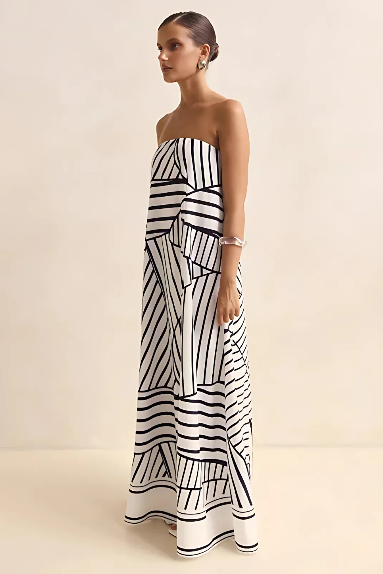 Arya Off-the-Shoulder Maxi Dress - Black Stripes