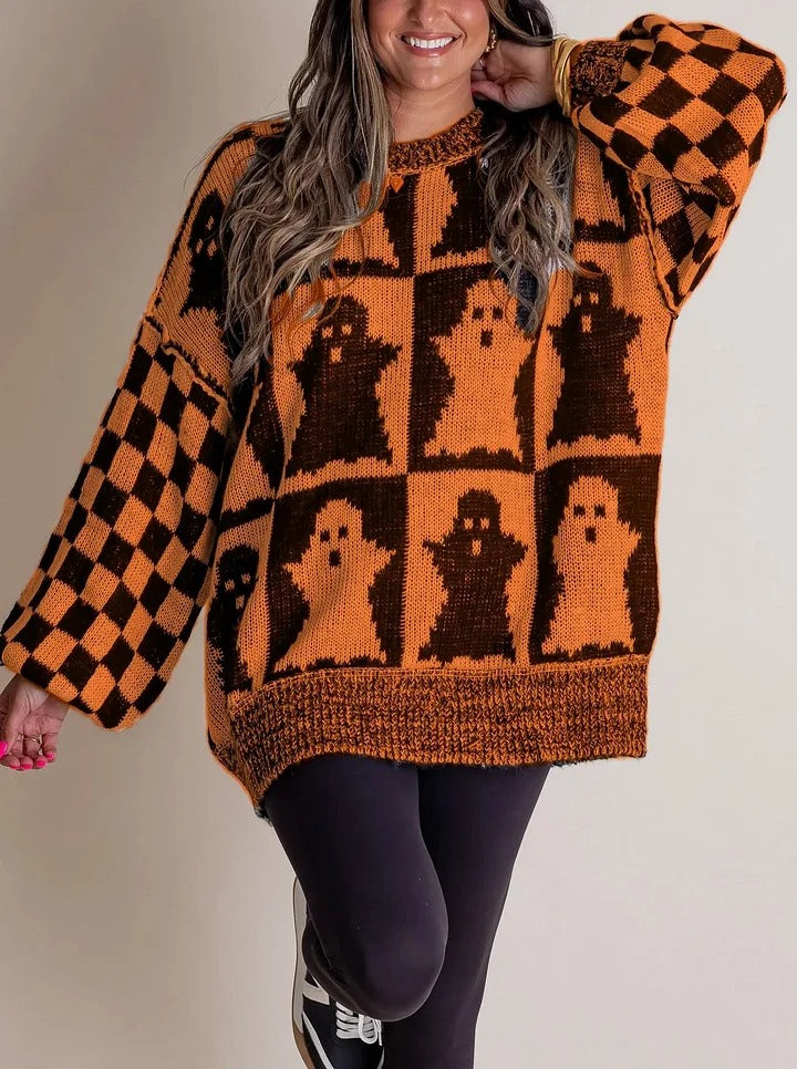 WW | Halloween Checkered Knit Sweater