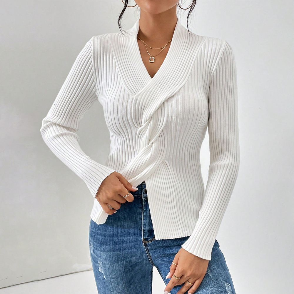 WW | Weißer Pullover Aus Geripptem Material
