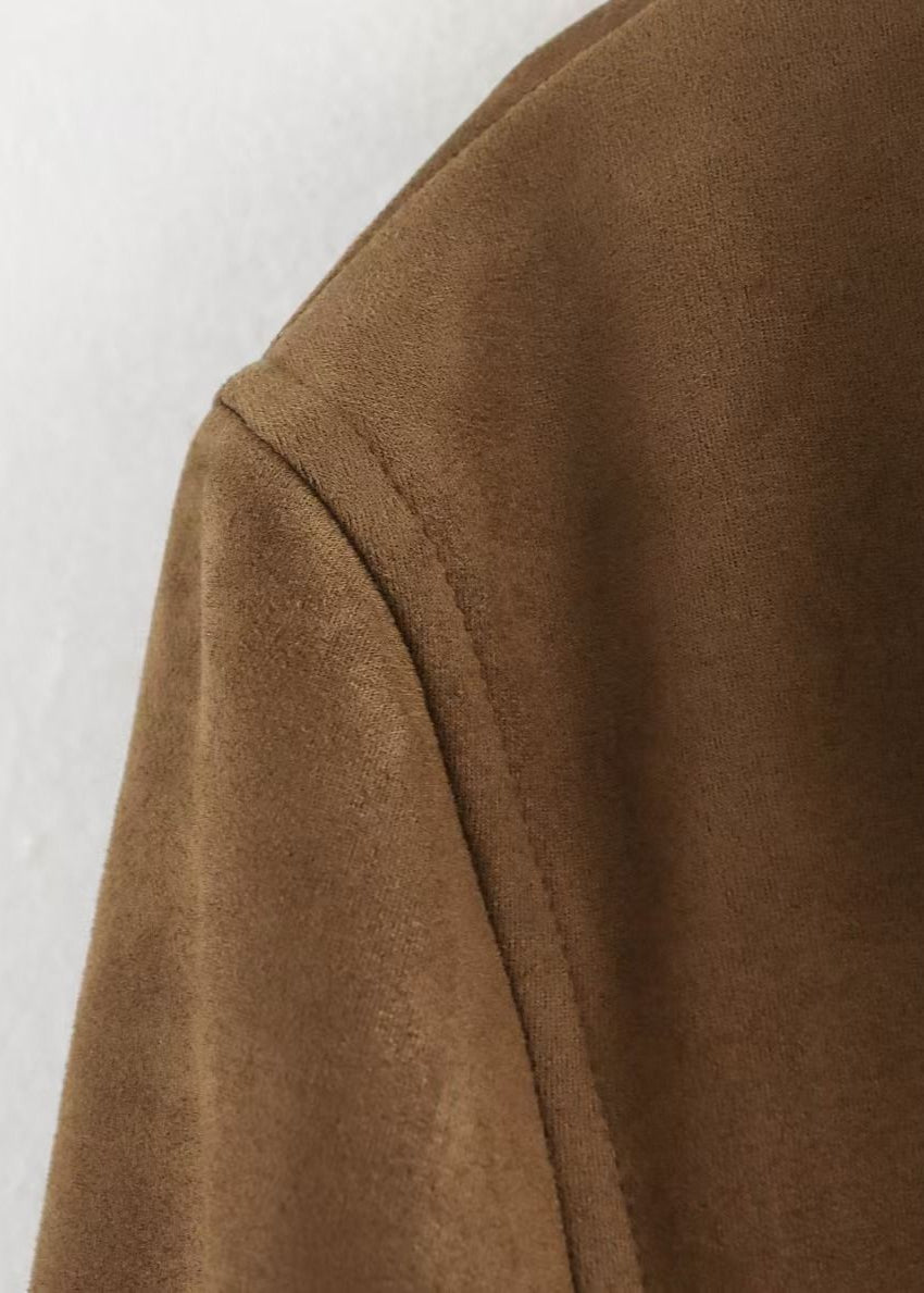 WW | Suede Button-Front Blazer with Flap Pockets